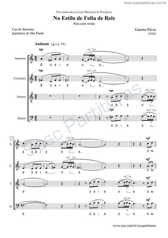 Partitura da música No estilo de Folia de Reis