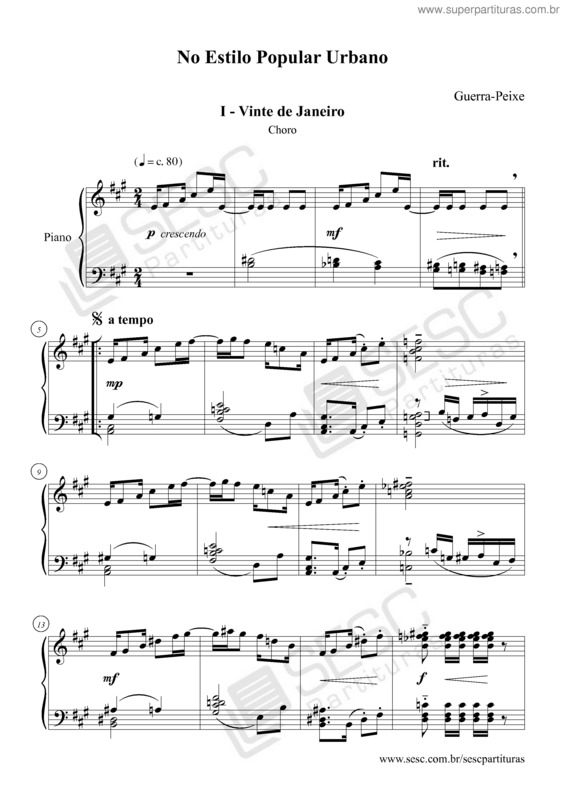 Partitura da música No estilo popular urbano