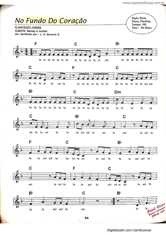 Partitura da música No Fundo Do Coração