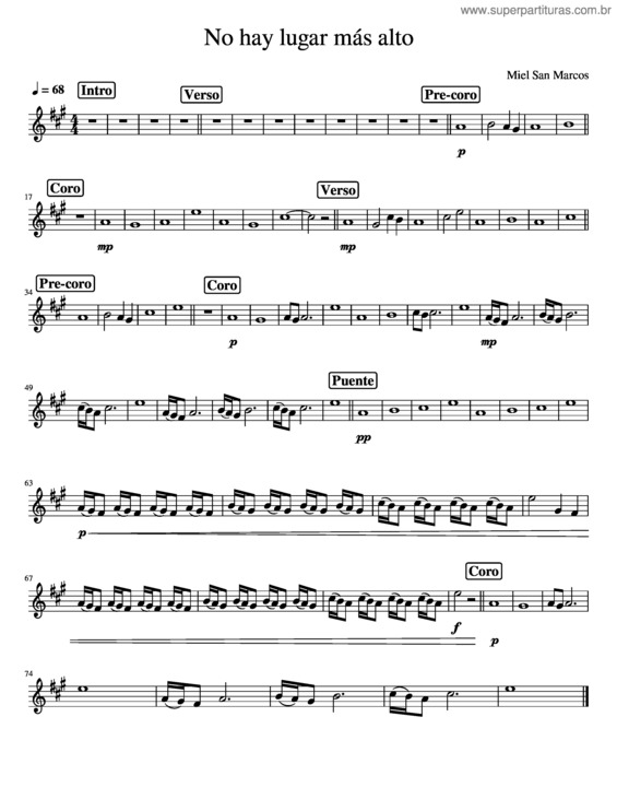 Partitura da música No Hay Lugar Más Alto – Miel San Marcos