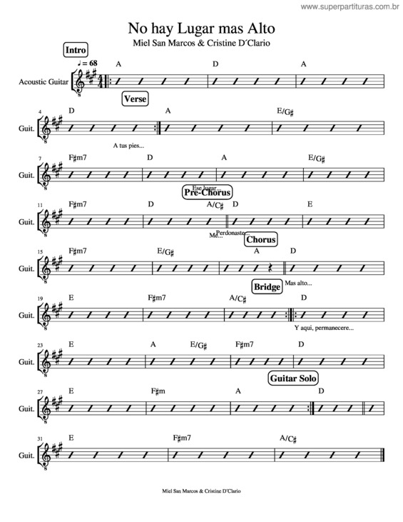Partitura da música No Hay Lugar Mas Alto v.2