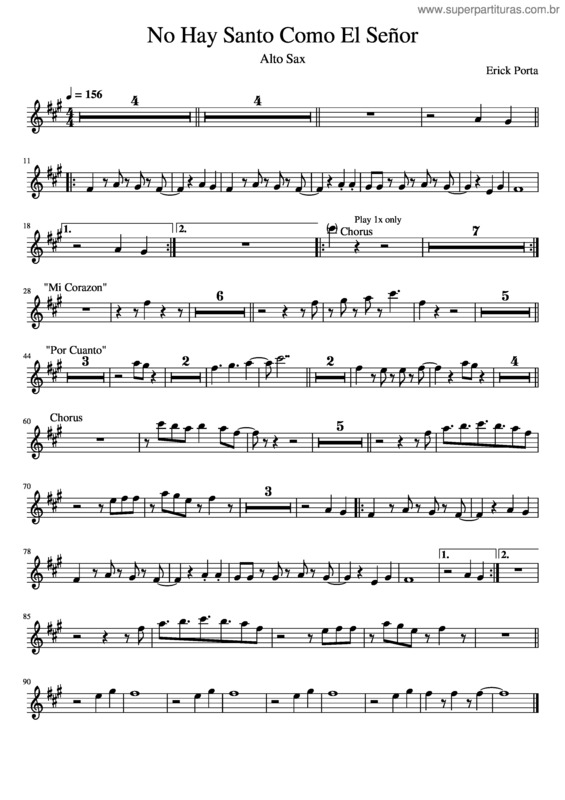 Partitura da música No Hay Santo Como El Señor – Alto Sax