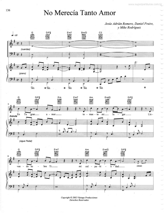 Partitura da música No Merecía Tanto Amor