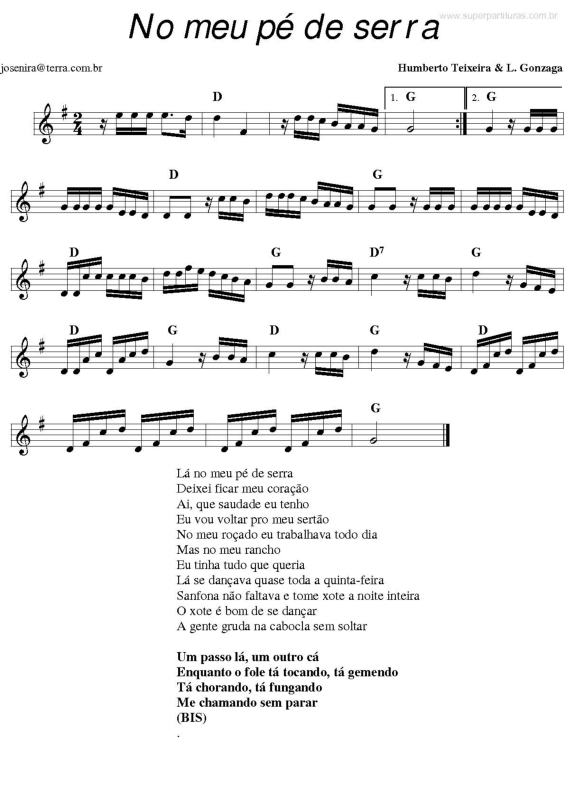 Partitura da música No Meu Pé De Serra
