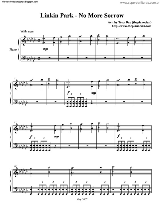 Partitura da música No More Sorrow