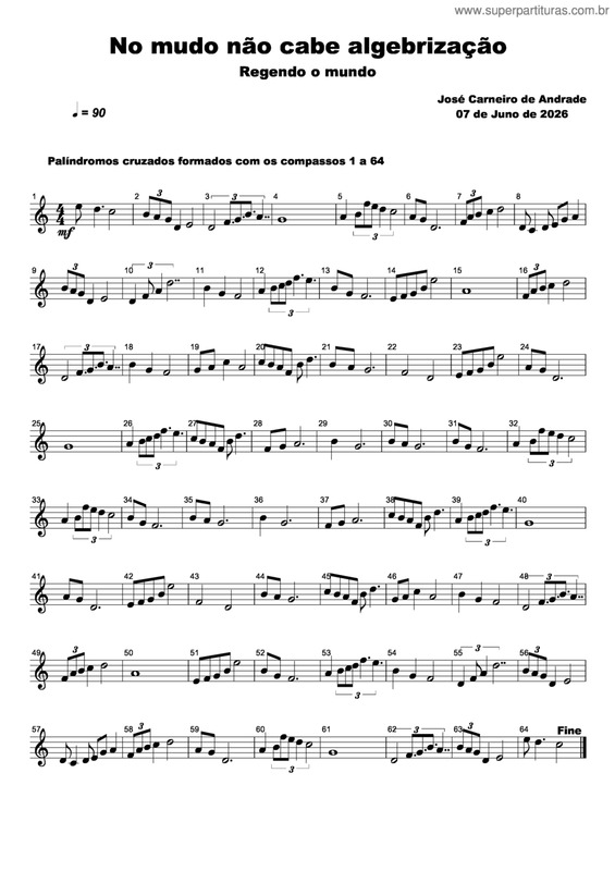 Partitura da música No Mundo Não Cabe Algebrização