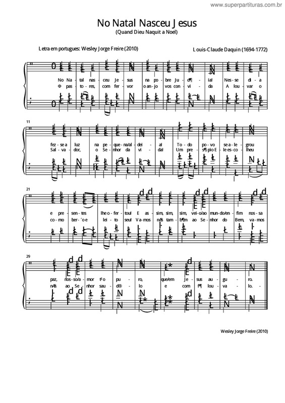 Partitura da música No Natal Nasceu Jesus