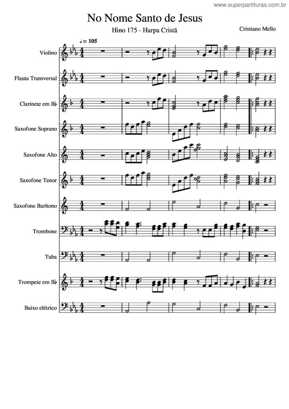 Partitura da música No Nome Santo