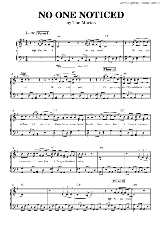 Partitura da música No One Noticed – The Marías