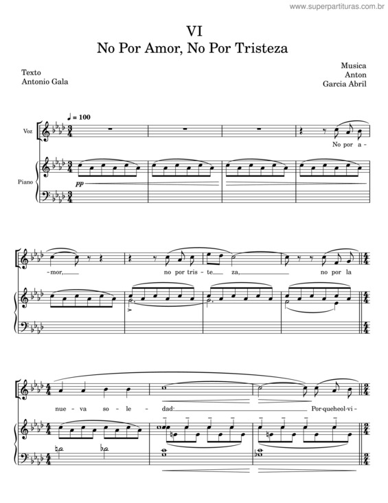 Partitura da música No Por Amor, No Por Tristeza