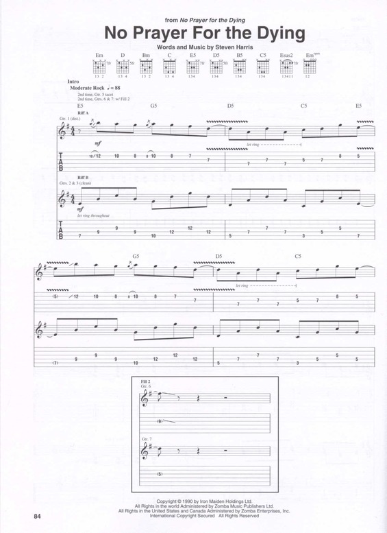 Partitura da música No Prayer For The Dying