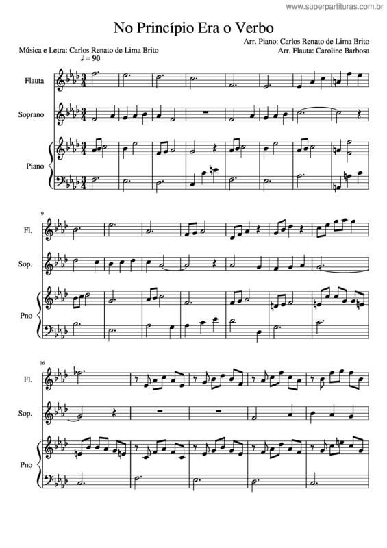 Partitura da música No Principio Era O Verbo – Soprano, Piano E Flauta
