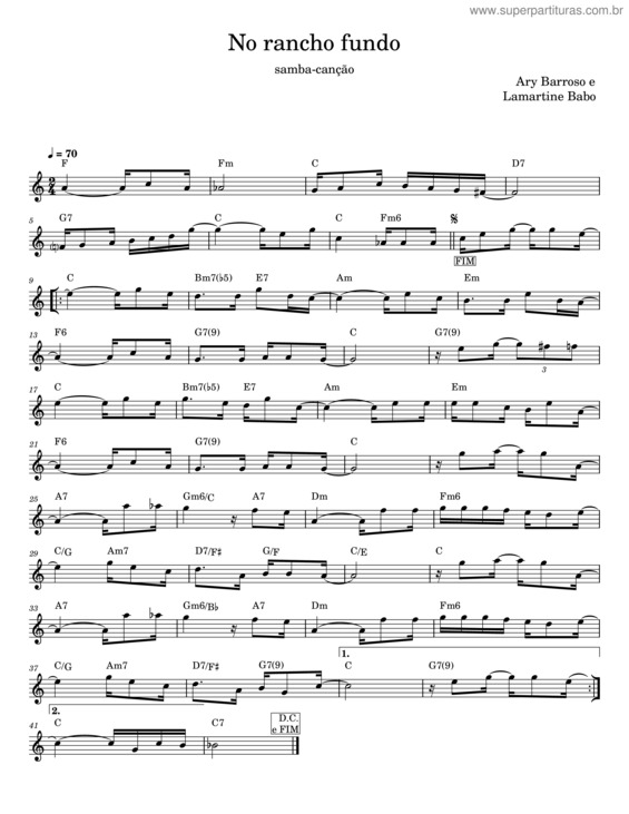 Partitura da música No Rancho Fundo – Ary Barroso