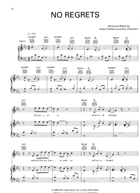 Partitura da música No Regrets