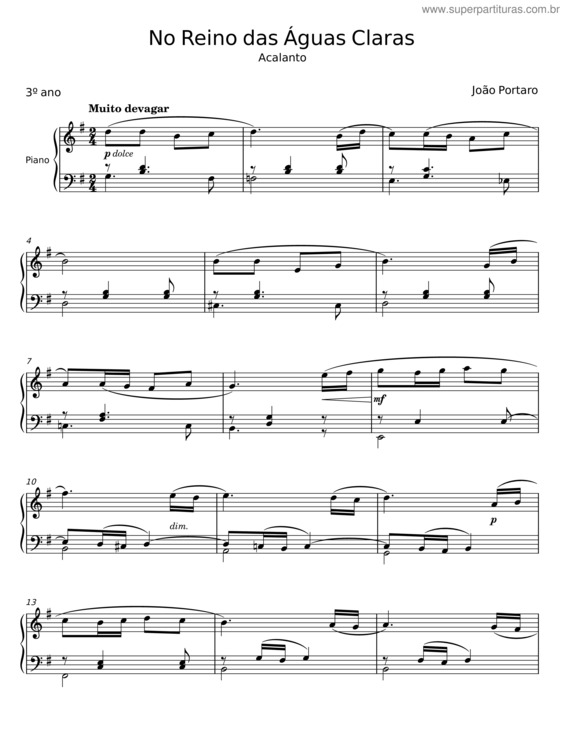 Partitura da música No Reino Das Águas Claras – João Portaro