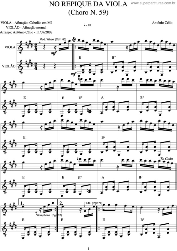 Partitura da música No Repique Da Viola