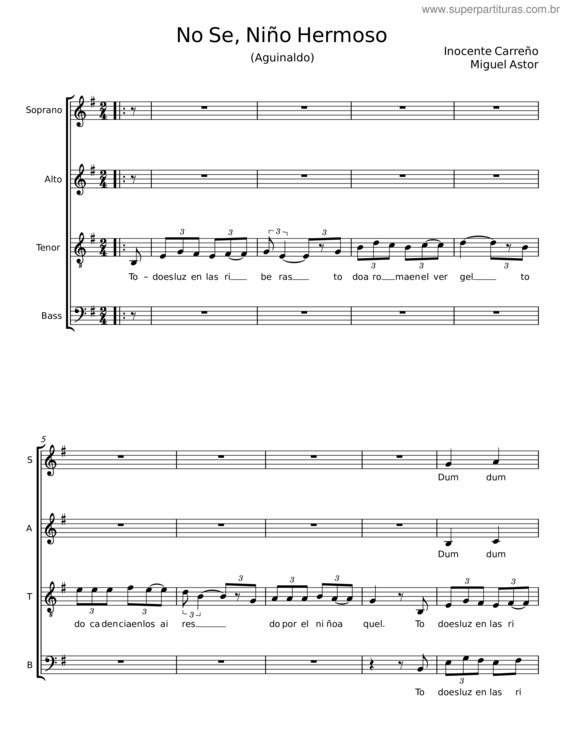 Partitura da música No Se, Niño Hermoso – Inocente Carreño