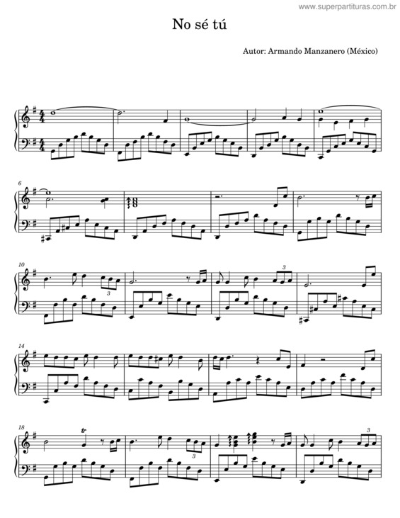 Partitura da música No Se Tú – Armando Manzanero