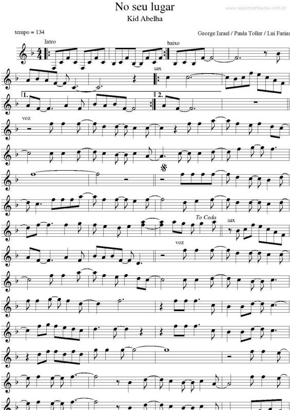 Partitura da música No Seu Lugar