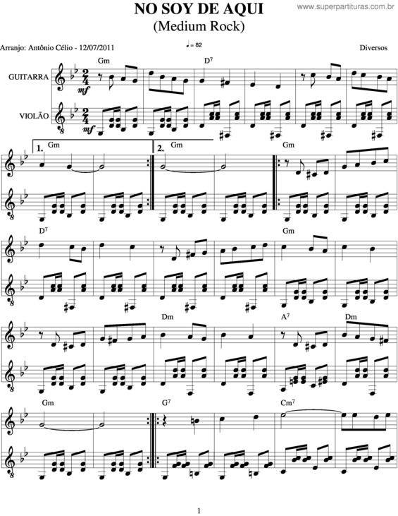 Partitura da música No Soy De Aqui v.2