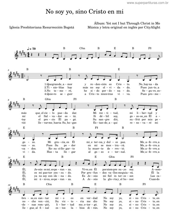 Partitura da música No Soy Yo, Sino Cristo En Mi – Cityalight