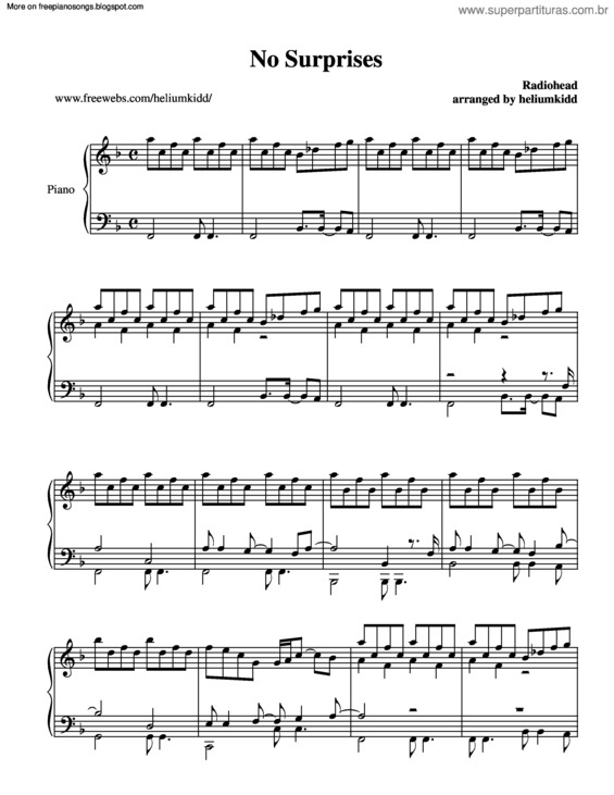 Partitura da música No Surprises