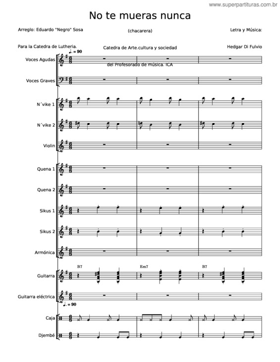 Partitura da música No Te Mueras Nunca – Hedgar Di Fulvio