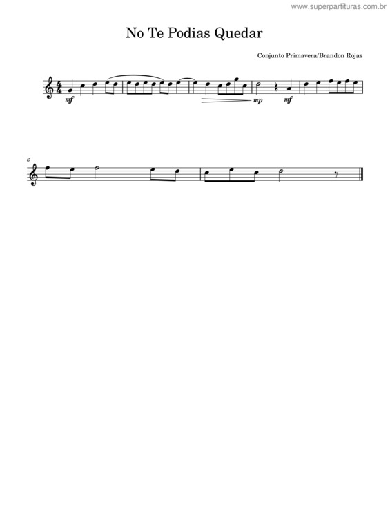 Partitura da música No Te Podias Quedar – Conjunto Primavera No Te Podias Quedar Alto Sax