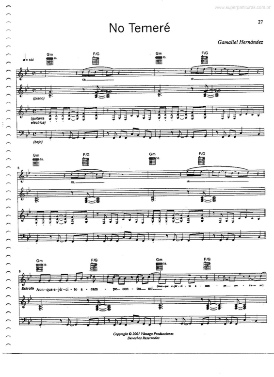 Partitura da música No Temeré