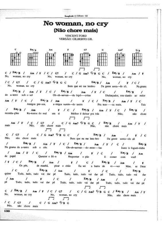 Partitura da música No Woman, No Cry (Não Chore Mais)