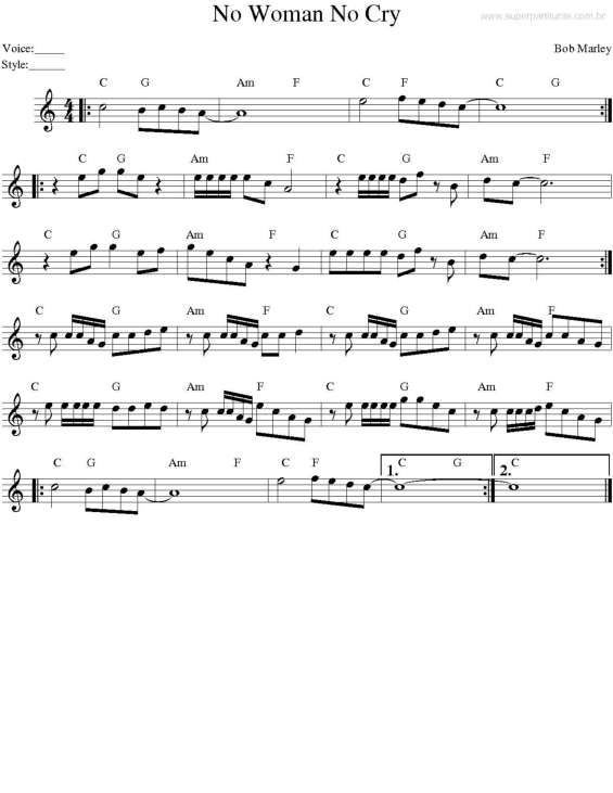 Partitura da música No Woman No Cry