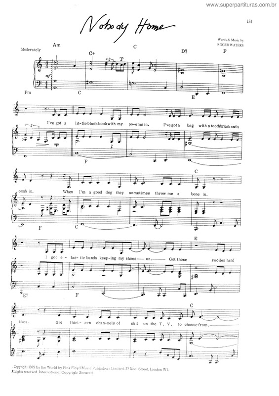 Partitura da música Nobody home
