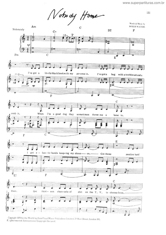 Partitura da música Nobody home