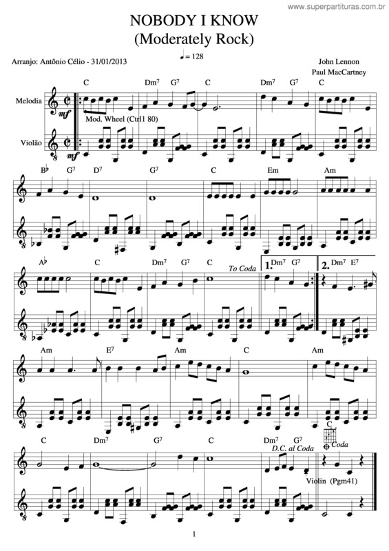 Partitura da música Nobody I Know v.3