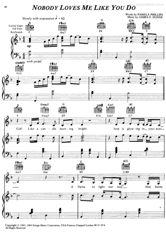 Partitura da música Nobody Loves Me Like You Do