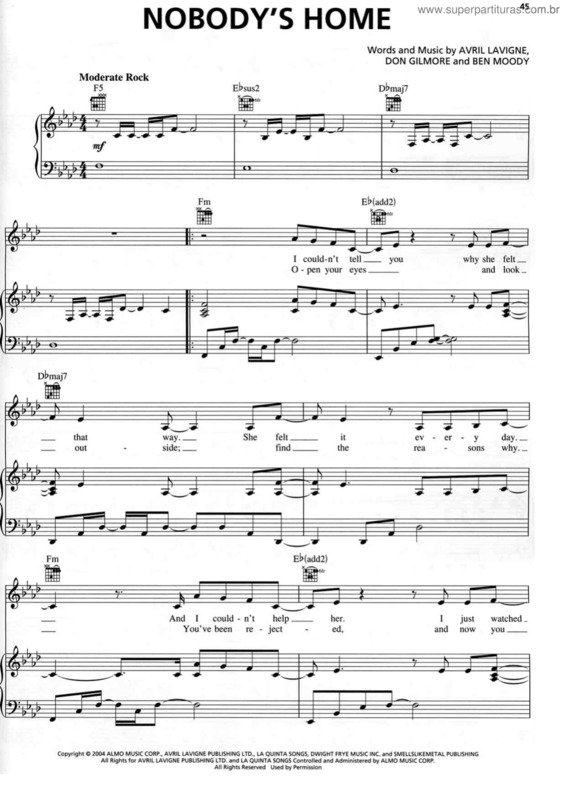 Partitura da música Nobody`s Home v.2