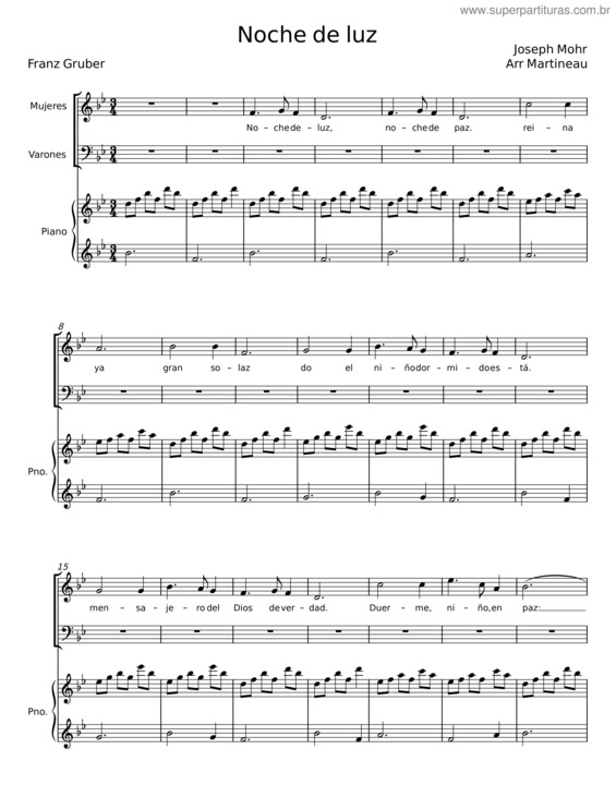 Partitura da música Noche De Luz – Franz Gruber;Joseph Mohr