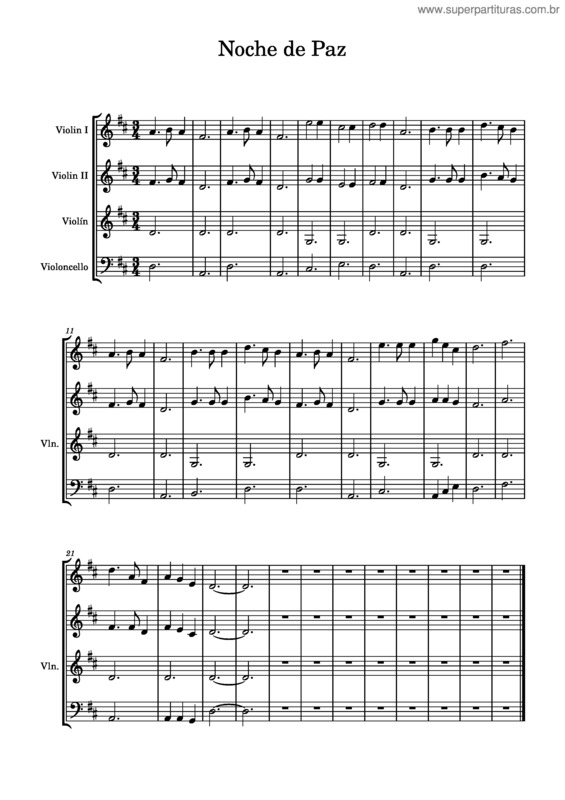 Partitura da música Noche De Paz.                    Arr.Ruth Diaz