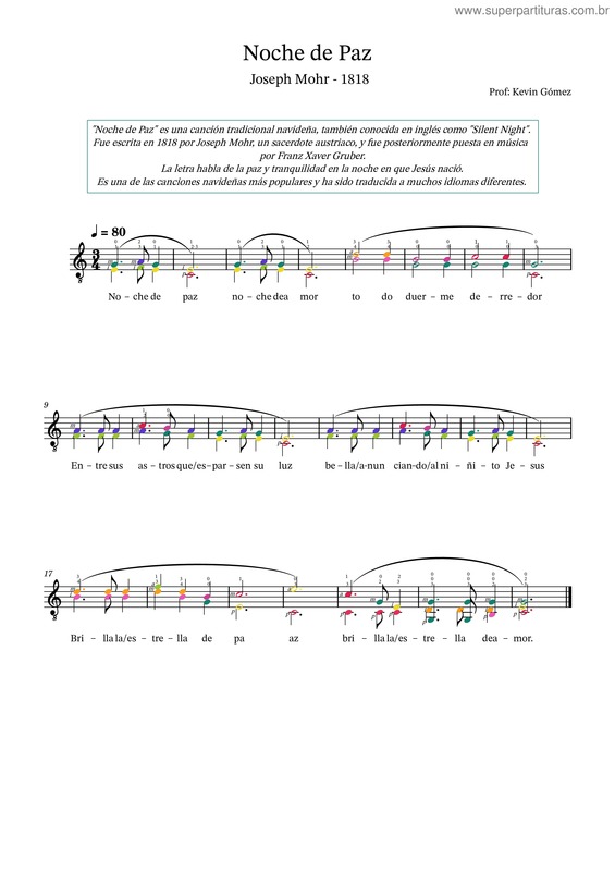 Partitura da música Noche De Paz – Franz Xaver Gruber Guitarra 2 Voces