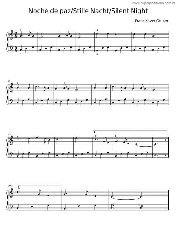 Partitura da música Noche De Paz – Franz Xaver Gruber v.2