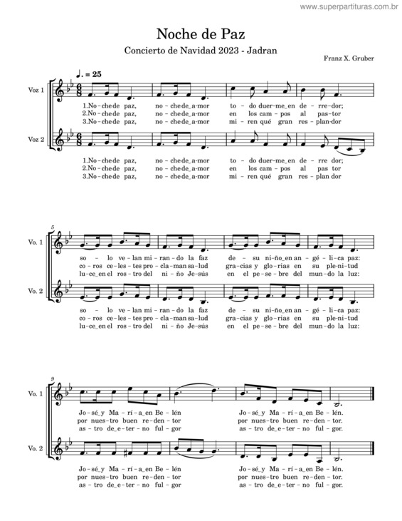 Partitura da música Noche De Paz – Franz Xaver Gruber v.23