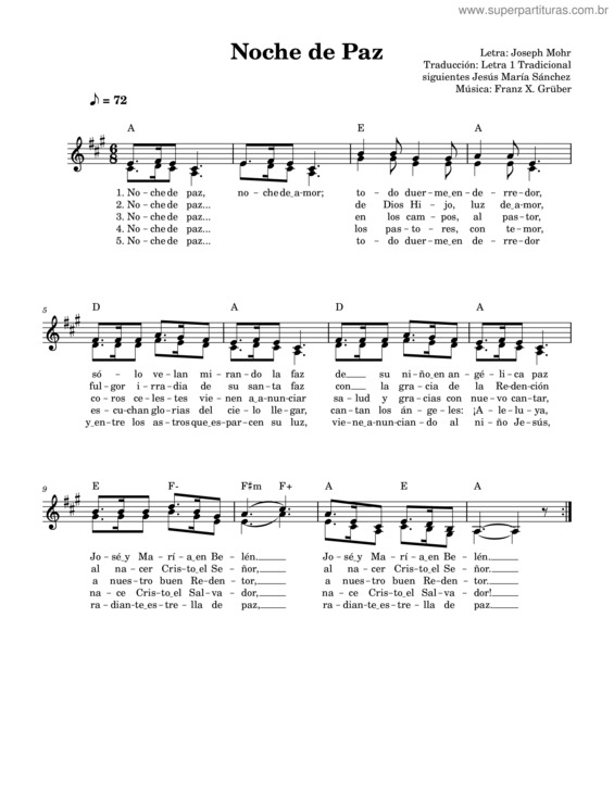 Partitura da música Noche De Paz – Franz Xaver Gruber