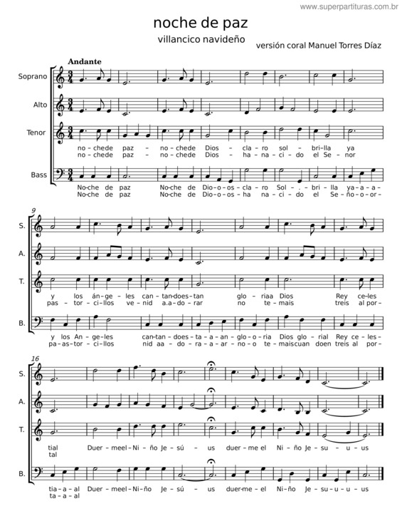 Partitura da música Noche De Paz – Manuel Torres Díaz