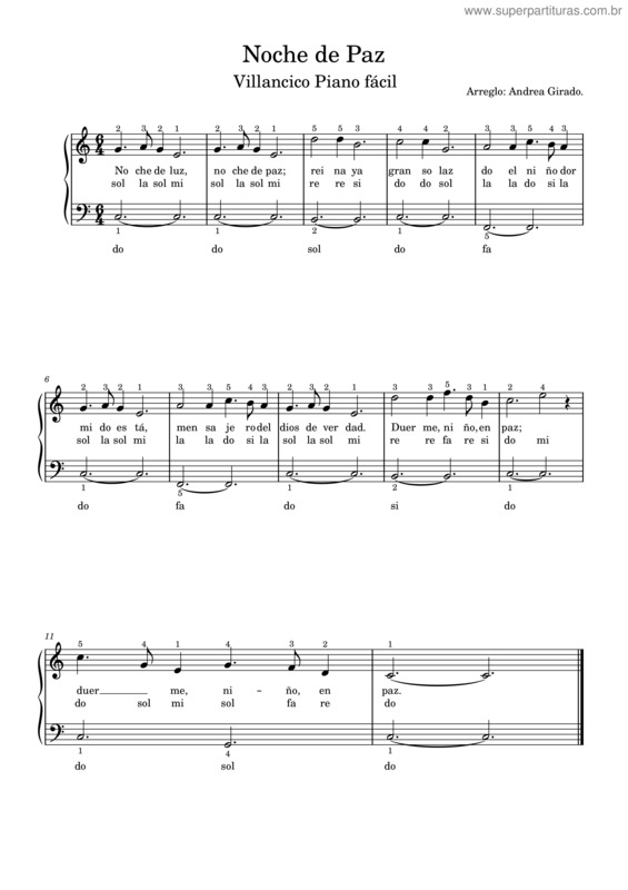 Partitura da música Noche De Paz – Villancico Noche De Paz Piano Facil – Andreitaviolin