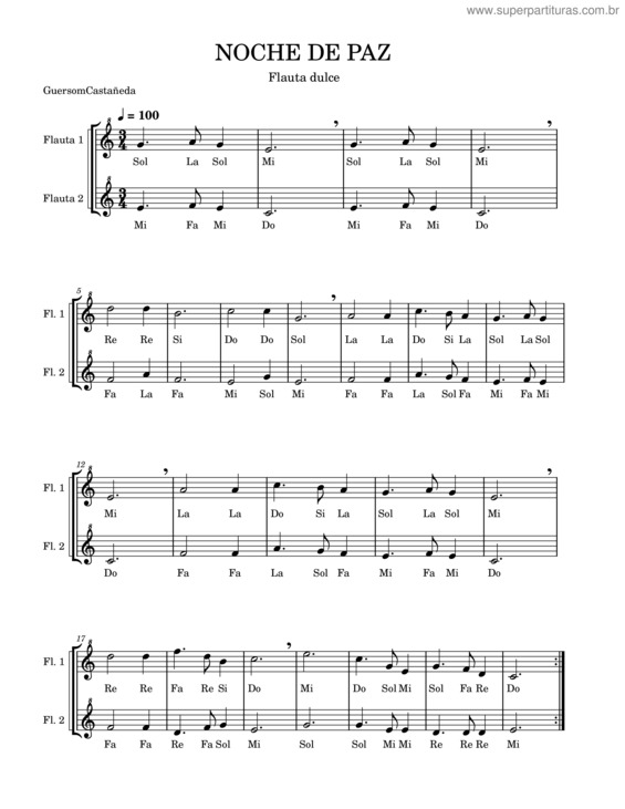 Partitura da música Noche De Paz – Villancicos Noche De Paz – Flauta