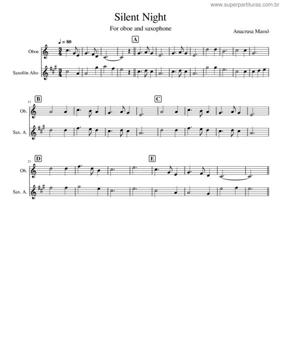 Partitura da música Noche De Paz – Villancicos Noche De Paz – Oboe Y Saxo Do Mayor