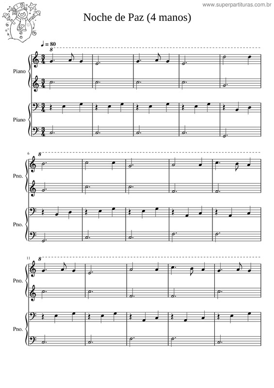 Partitura da música Noche De Paz 4 Manos v.2