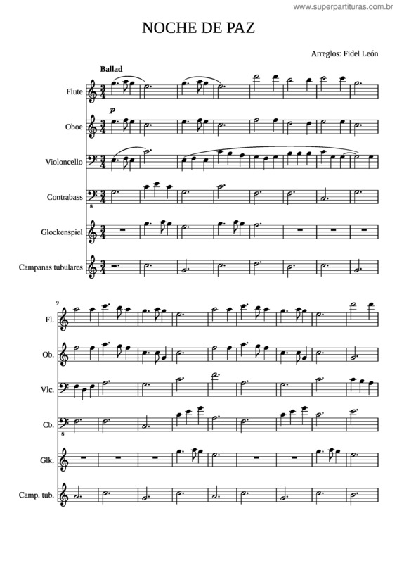Partitura da música Noche De Paz Versi N Campanas
