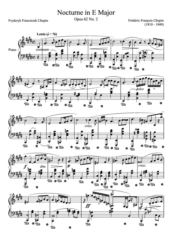 Partitura da música Nocturne Opus 62 No. 2 In E Major
