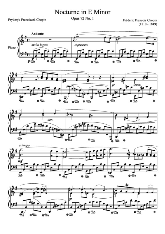Partitura da música Nocturne Opus 72 No. 1 In E Minor
